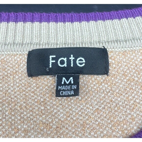 Women’s FATE Distressed ORANGE BEIGE Camo Crew Neck Pullover Sweater Sz Medium - Picture 7 of 12